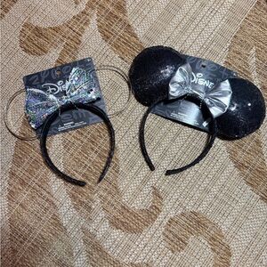 DISNEY EARS - 2 pieces! Black/Silver & Black wire Mickey Mouse Disneyworld NEW